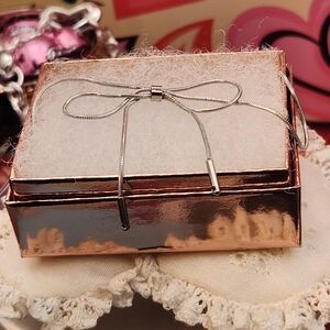 Silver Stainless Steel Bow Necklace 14" Choker